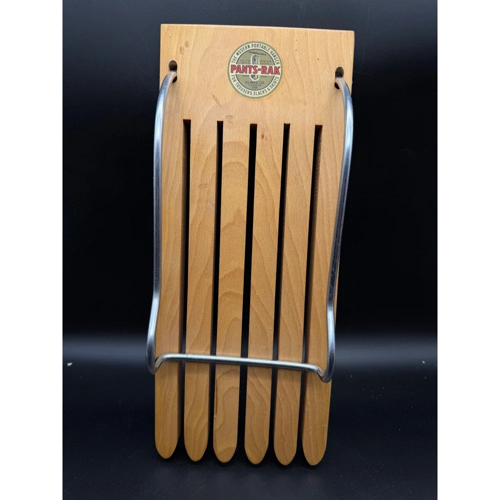Vintage Pants-Rak Wood Trouser Hanger Glines Co Glenbrook Conn Portable 5 Slot